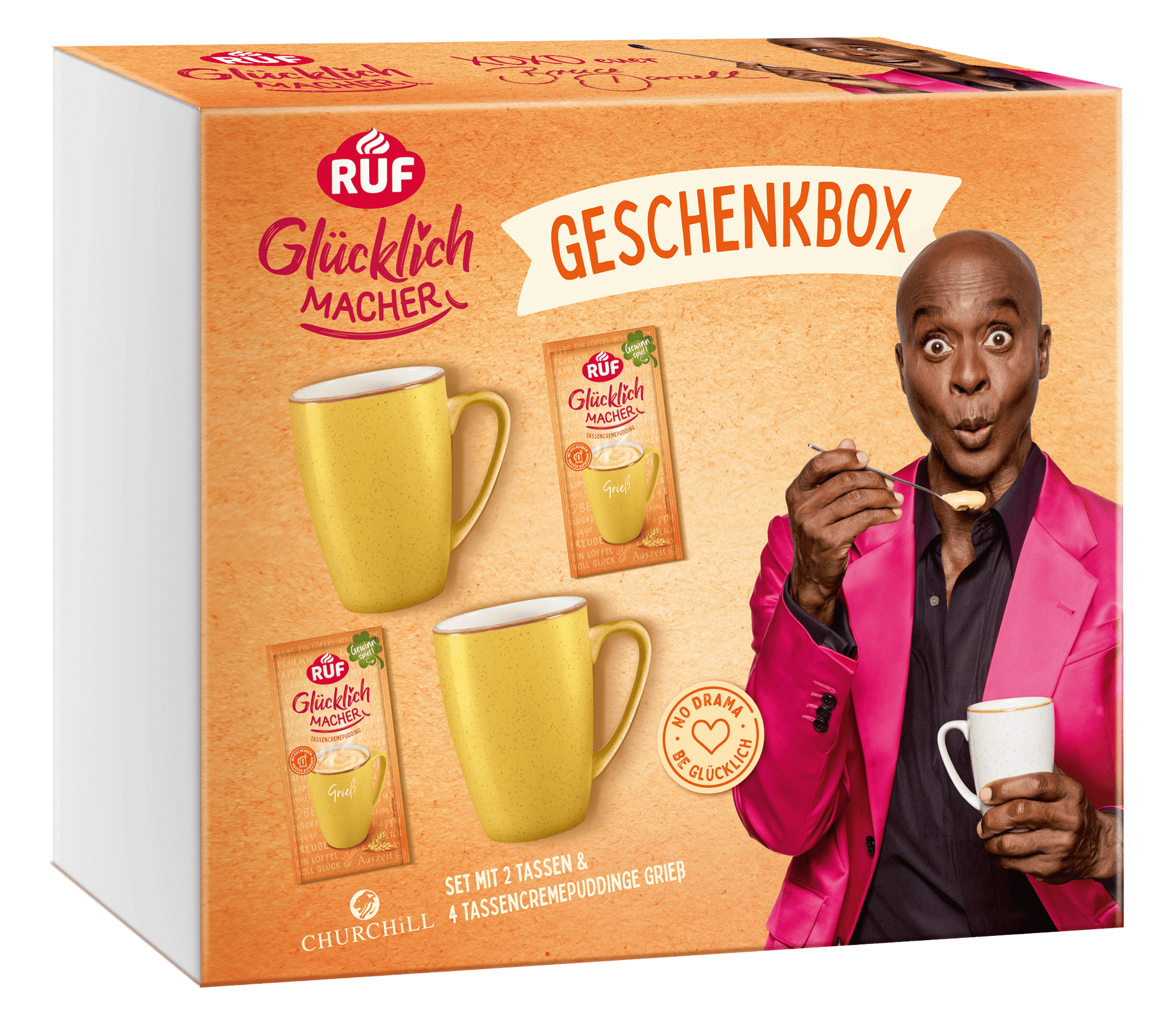 RUF Glücklichmacher Geschenkbox Grieß 2 Tassen, 4 Puddinge