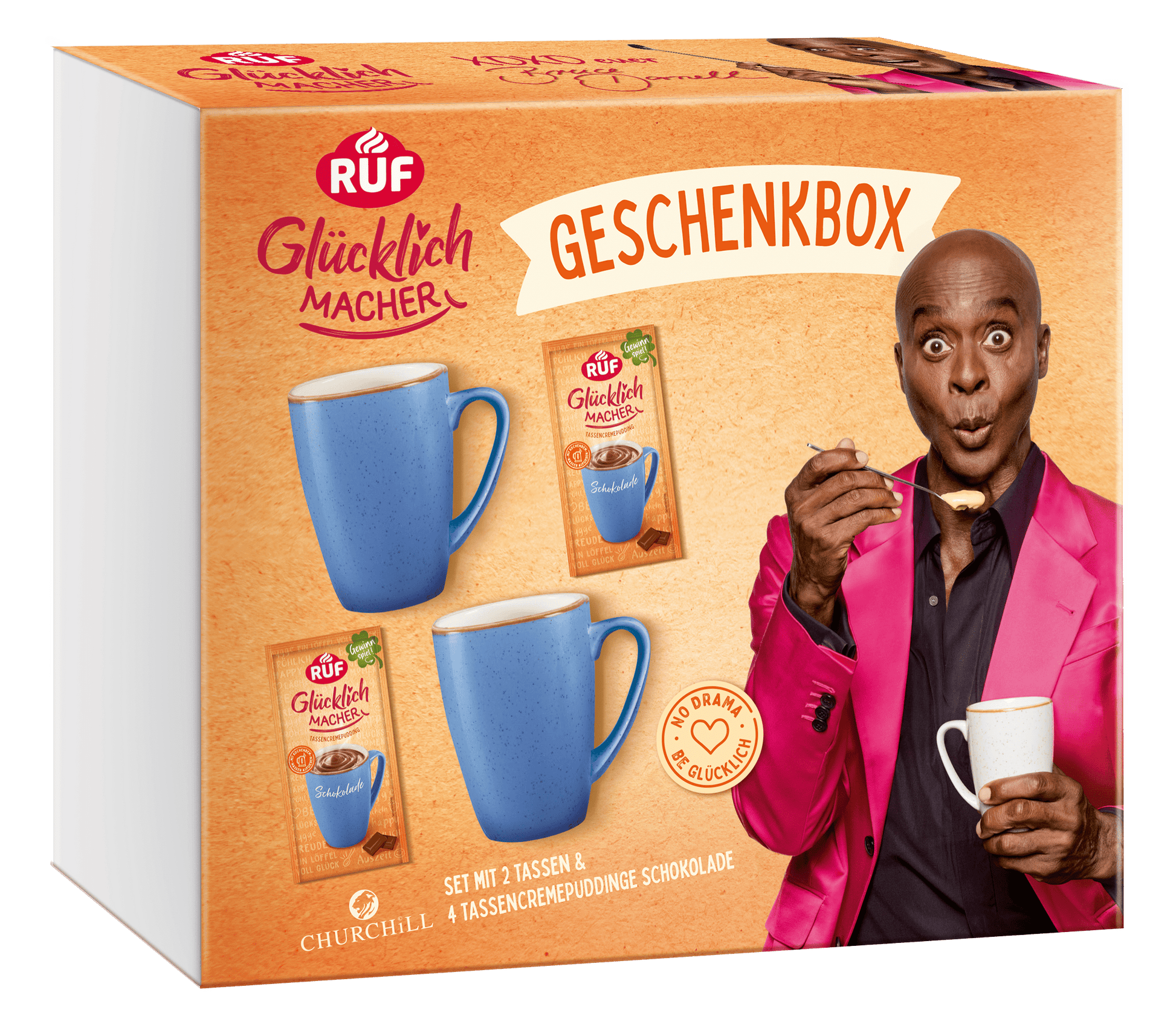 RUF Glücklichmacher Geschenkbox Schoko 2 Tassen, 4 Puddinge