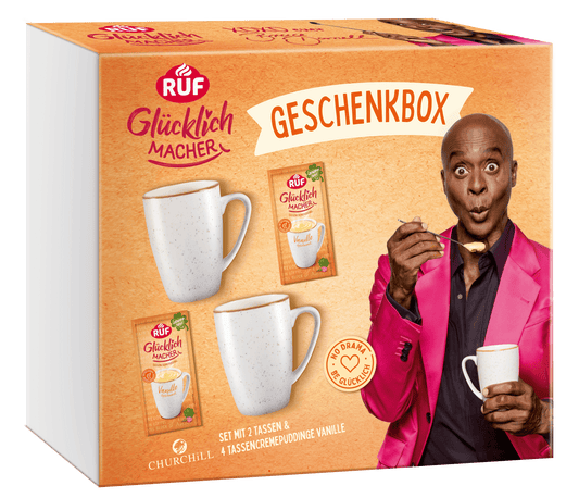 RUF Glücklichmacher Geschenkbox Vanille 2 Tassen, 4 Puddinge