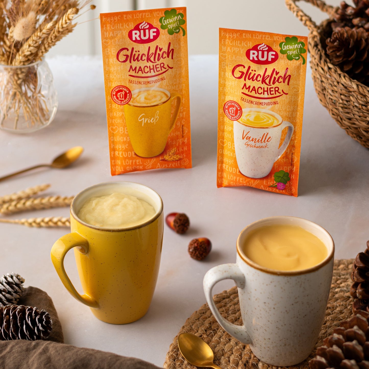 RUF Glücklichmacher Geschenkbox Vanille 2 Tassen, 4 Puddinge