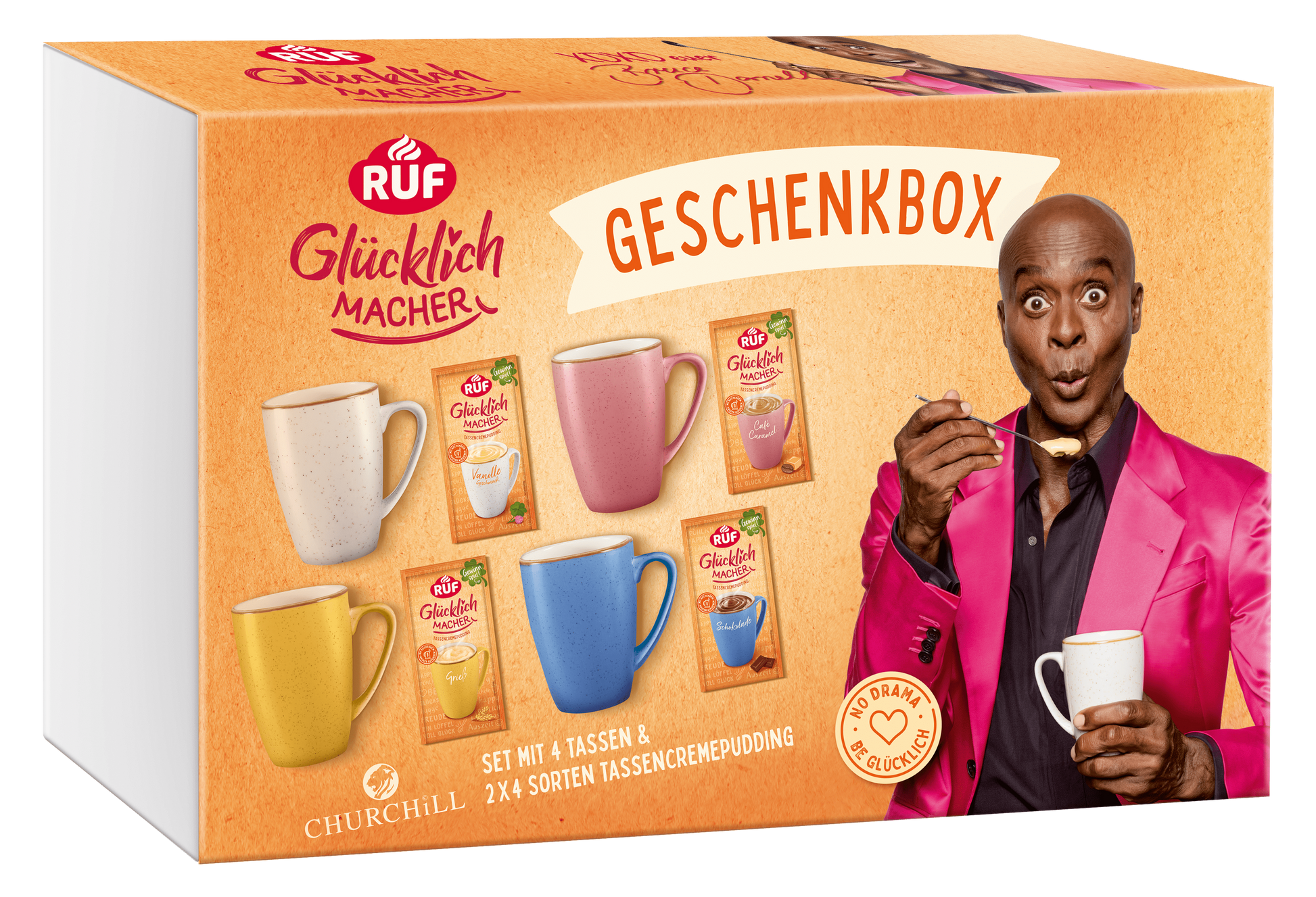 RUF Glücklichmacher große Geschenkbox 4 Tassen, 8 Puddinge